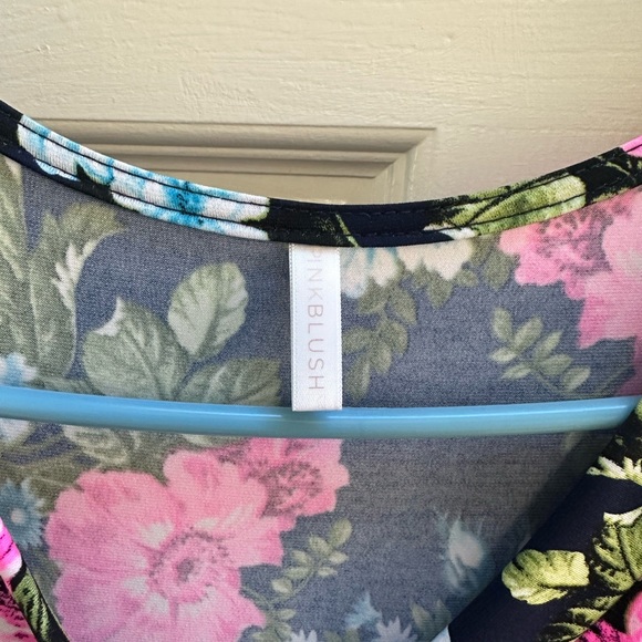 Pinkblush || Maternity Pink Navy and Blue Floral Maxi Dress with Tie - Picture 3 of 6